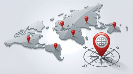 Global business expansion with world map and pin locations for international growth