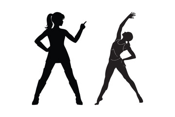 Silhouettes of two women exercising and stretching