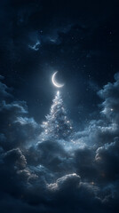 Fototapeta premium Ethereal Night Sky with Glittering Tree and Crescent Moon