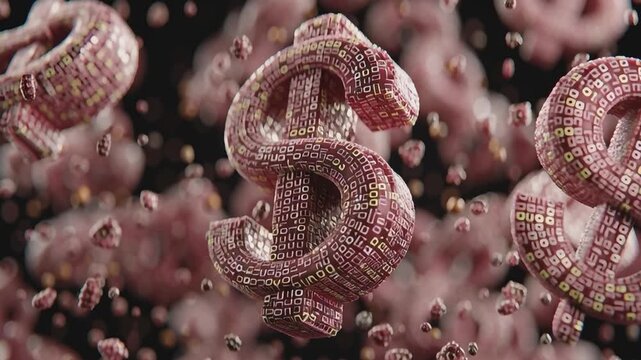 Money Symbol Abstract: A close-up shot of several stylized dollar signs, their forms intricately textured against a dark, ethereal backdrop, conveying the essence of financial concepts.