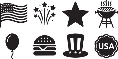 Star and decoration icon set. Vector glyph pictograms of star shape, chair, award symbol, graphic mark, visual accent, celebration element, decorative figure black silhouette