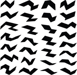 Black abstract zigzag shapes with brush stroke texture on white background vector