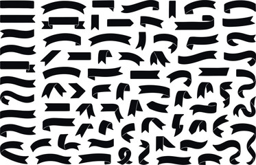 Collection of Black Silhouette Ribbons and Banners on White Background graphic