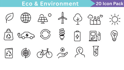 Fototapeta premium Eco & Environment Icon Set – Nature, Sustainability, Green Energy Vector Pack