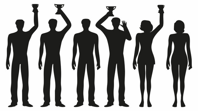 Dynamic team celebrating victory with trophies, a timeless symbol of success and achievement, perfect for corporate communications and motivational content