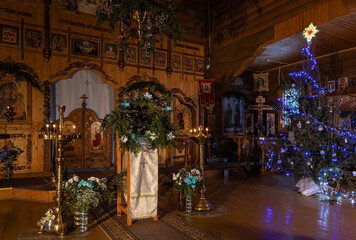 Christmas decorations inside an Orthodox church