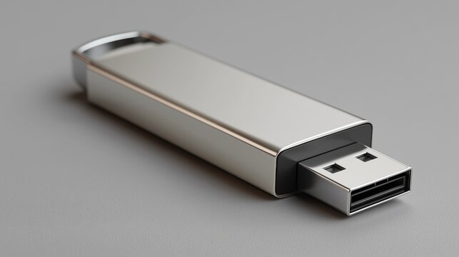 Metal USB flash drive close-up &ndash; portable data storage and technology device concept
