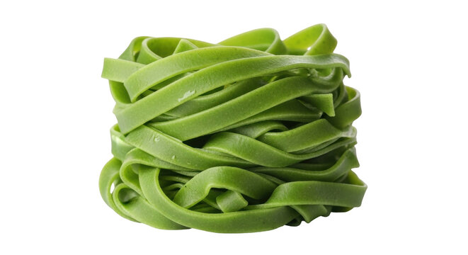 Isolated fresh green spinach fettuccine pasta ready to cook delicious Italian meal at home
