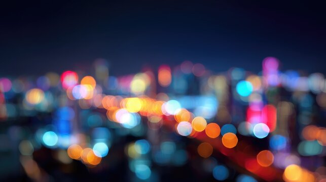 City lights at night with colorful bokeh effect – abstract urban background for design and creativity