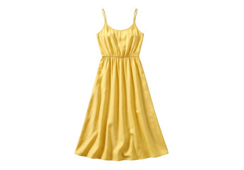 Isolated yellow slip dress featuring spaghetti straps and an elastic waistband; women's apparel
