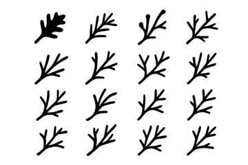 Obraz premium Bare Branch Icon Grid. Bare branches. Solid icon set of bare branches: oak branch, pine branch, willow branch, maple branch, birch branch, cherry branch, elm