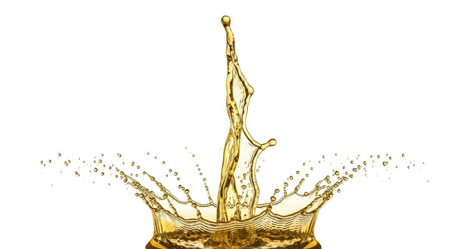 Isolated fluid splash with dynamic crown formation of golden liquid, oil, honey, or beer