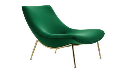Isolated modern green armchair with golden legs, stylish comfort for living room design