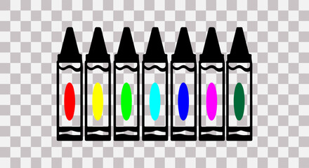 Colorful crayons in a row on a transparent background