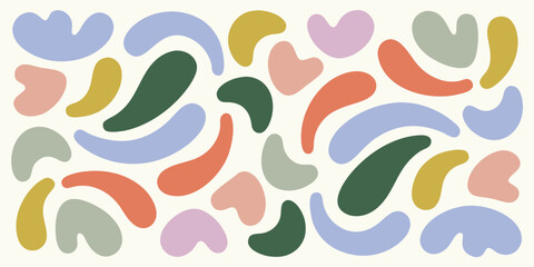 Abstract organic shapes pattern in pastel colors on cream background