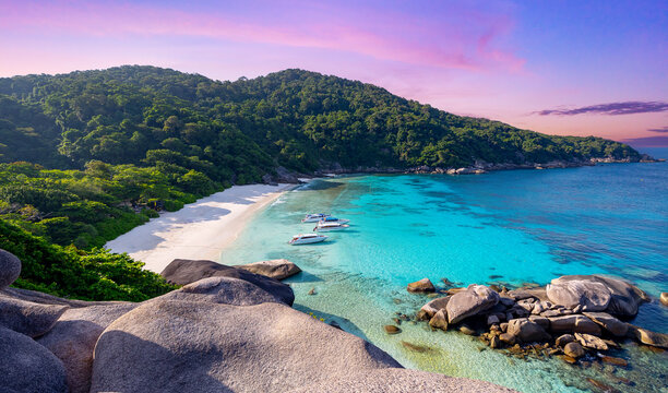 Tropical landscape Similan islands Andaman sea place of Thailand, sunset