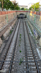 Vienna Metro, Austria, showing the tracks on which the subway trains operate. View from above.
