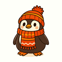 Cute cartoon penguin with hat and scarf apparel