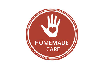 Obraz premium Homemade care emblem with hand and heart inside a red circle for natural or handmade product branding