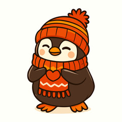 Naklejka premium Cute penguin cartoon with winter hat and scarf art
