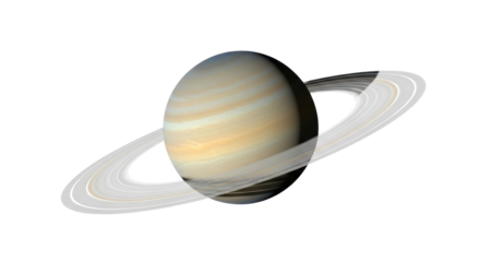 Isolated Saturn planet in the solar system with rings orbiting around it, space scene