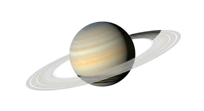 Isolated Saturn planet in the solar system with rings orbiting around it, space scene