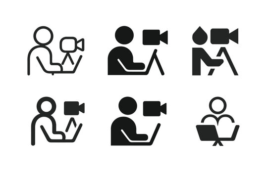 Content Creator Icons. Content creators making videos or writing blogs. Icon set. Set Logo of Content creators making videos or writing blogs: Person with