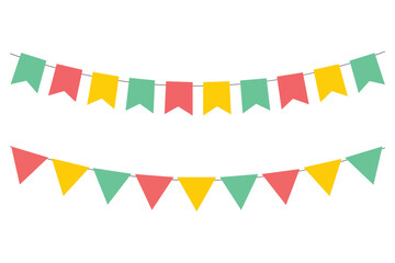 Bunting Flag Decoration. Colorful bunting flags birthday, celebration, carnival, anniversary and holiday party on white background. Decorative colorful party flags. Triangle pennants chain.