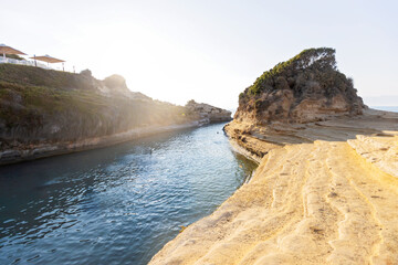 Canal d'amour sea channel rock formation and beach in Corfu, Greece