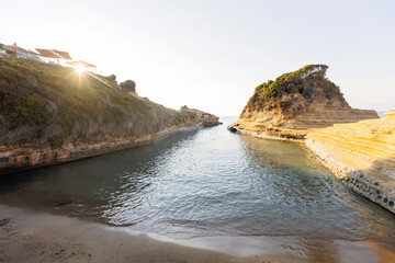 Canal d'amour sea channel rock formation and beach in Corfu, Greece