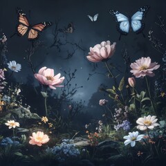 Wildflowers and Butterflies at Twilight
