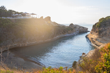 Canal d'amour sea channel rock formation and beach in Corfu, Greece