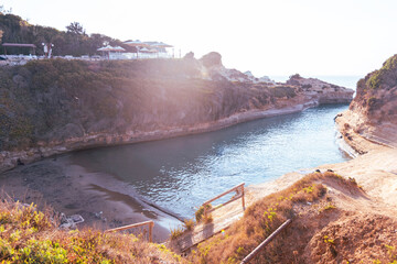 Canal d'amour sea channel rock formation and beach in Corfu, Greece