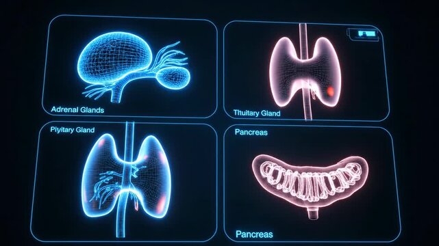 Animated 3D Medical Illustration of Human Endocrine System Glands.