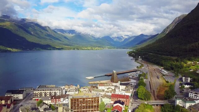 Andalsnes town aerial view in Norway