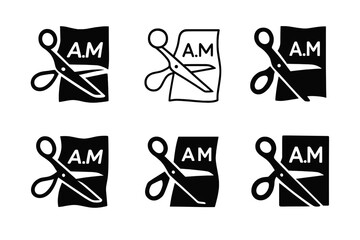 Custom Fashion Logos. Personalized fashion and custom clothing. Icon set. Set Logo of personalized fashion and custom clothing: scissors cutting through a