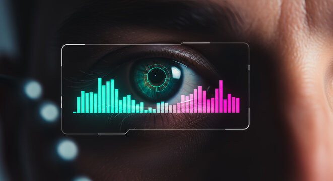 A captivating futuristic vision of the human eye, augmented with digital interface, offering a glimpse into the cutting-edge fusion of technology and human perception.