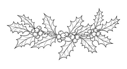 Hand drawn holly berry garland line art for festive decorations
