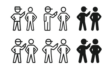 Director-Actor Logo Set. A director giving feedback to an actor on their performance. Icon set. Set Logo of a director giving feedback to an actor on their