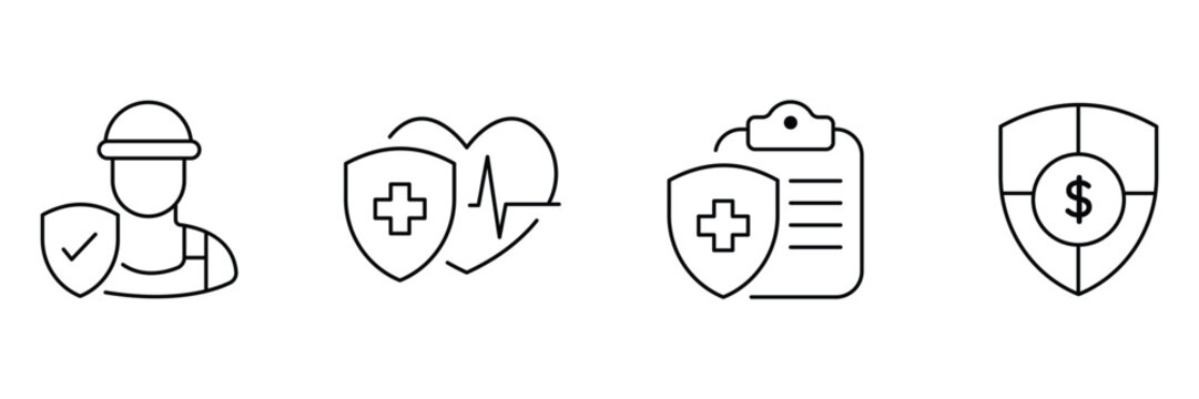 Worker safety, health shield, policy document, money protection icon vector illustration for insurance coverage use. - Powered by Adobe