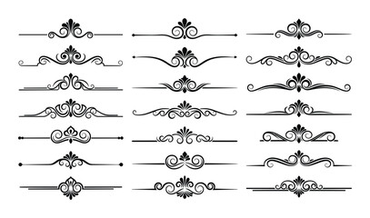 Fototapeta premium Set of calligraphic design elements and dividers for page decoration, elegant line separator frames