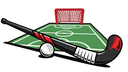 Dynamic field hockey equipment illustration for sports promotions or team branding showcasing the game's energy and competition spirit