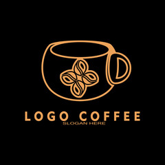 Coffee shop logo. Retro badge coffee beans and leaf branch with natural natural icon line stamp logo vector design modern hipster vintage style. Premium coffee shop bar brand symbol icon.	