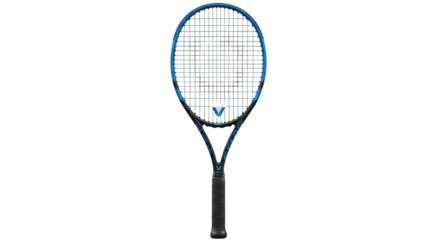 Professional blue and black tennis racket sports equipment for competitive game play isolated on transparent background
