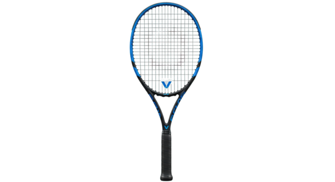 Professional blue and black tennis racket sports equipment for competitive game play isolated on transparent background