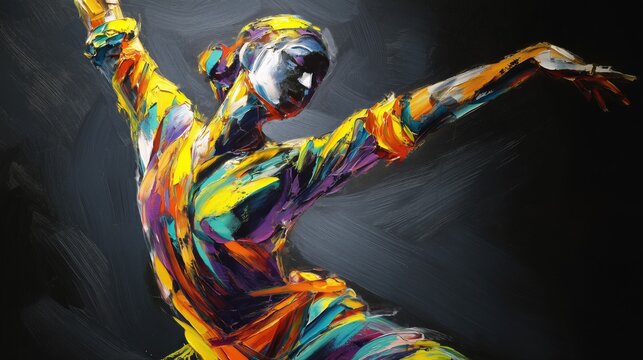 Vibrant abstract painting of dancer in motion, expressive movement and dynamic brushstrokes