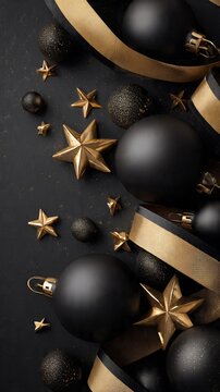A luxurious minimalist black and gold Christmas design suitable for high-end branding, packaging, and editorial layouts.
