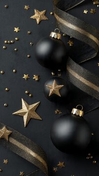 A luxurious minimalist black and gold Christmas design suitable for high-end branding, packaging, and editorial layouts.