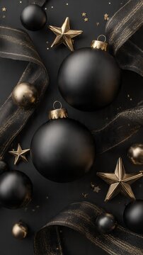 A luxurious minimalist black and gold Christmas design suitable for high-end branding, packaging, and editorial layouts.