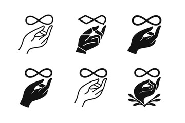 Fate Icon Variations. Destiny and fate. Icon set. Set Logo of destiny and fate: hand with thread of life. harmonious logo variations of the same emblematic